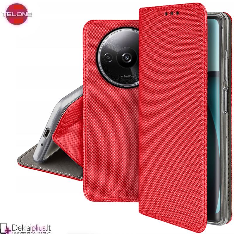 Telone atverčiamas dėklas - raudonas (Xiaomi Redmi A3) Telone atverčiamas dėklas - raudonas (Xiaomi Redmi A3)
